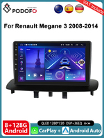Podofo 4G CarPlay Android Radio For Renault Megane 3 2008-2014 Car Multimedia Player 2din GPS Stereo Head Unit IPS FM Car Radio