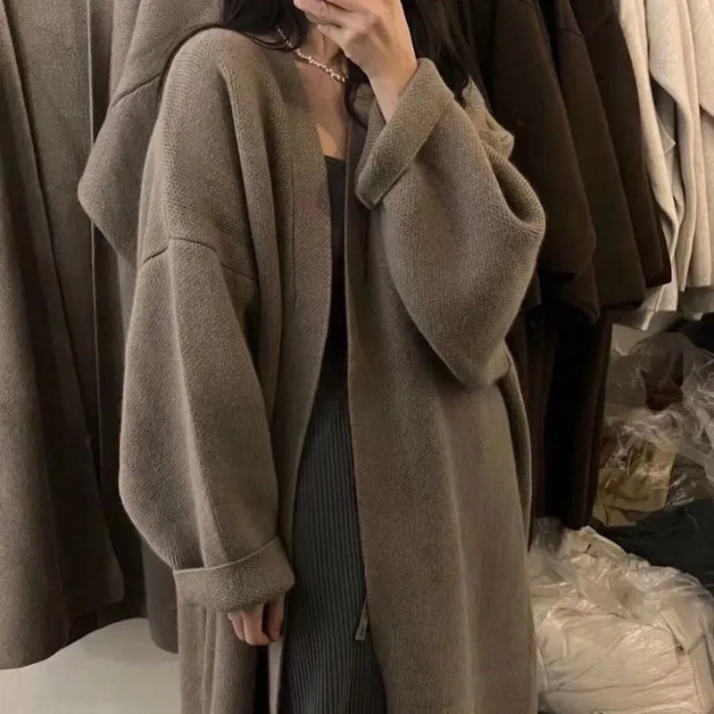 Smvp Fashion Long Knitted Cardigan Women Design Loose Senior Coat Soft Coat Woman 2024 New All-match Long Sleeve Cardigans Lady