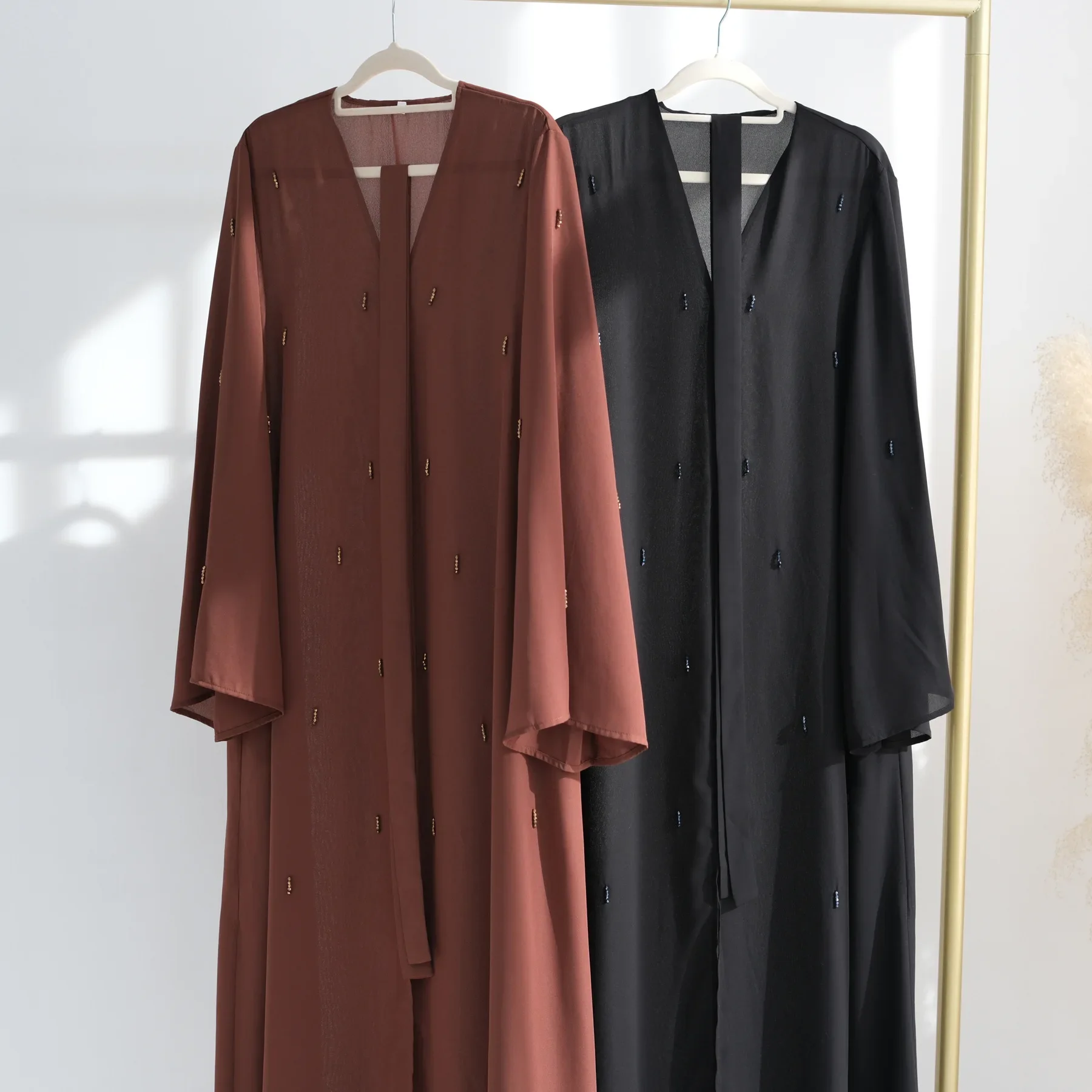 Ramadan Muslim Modest Dress Beads Open Abaya Dubai Kaftan Women Islam Clothing Turkey Caftan Kebaya Morocco Femme Robe Jalabiya