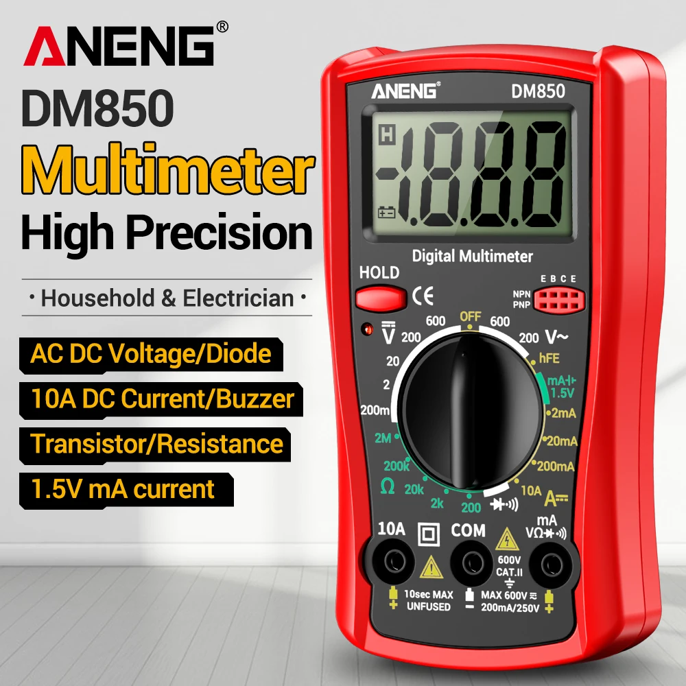 Smart Digital Multimeter Automatic 1999 Count AC/DC Current Voltage Handheld ANENG DM850 Buzzer Resistance Diode Electrician Tes