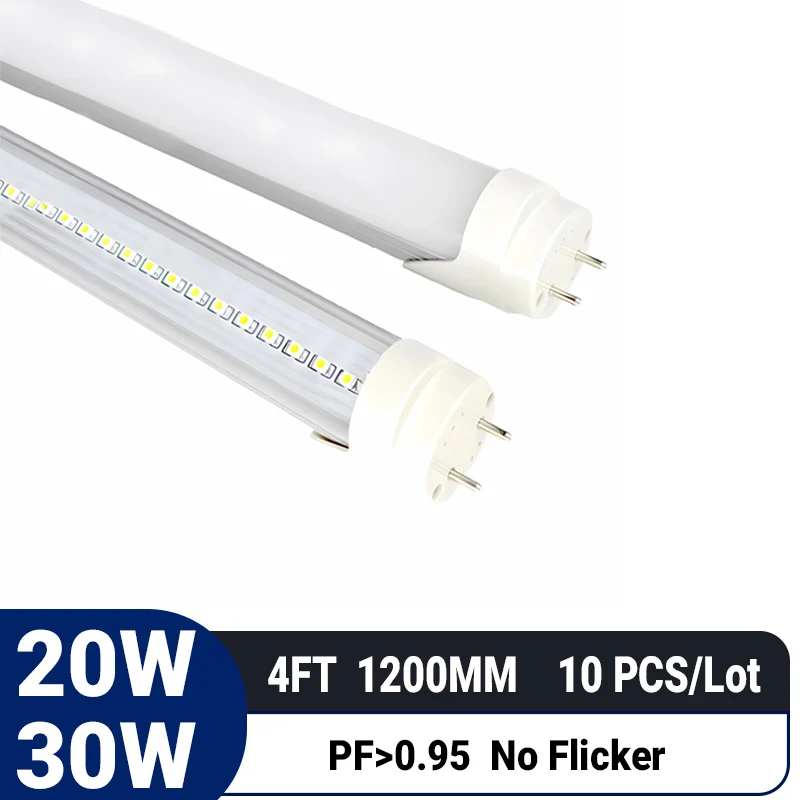 

10pcs/lot 4ft 1200mm 20W 30W T8 LED Tube|G13 interface|High PF 0.95|Flicker-Free|Non-Dimmable |Energy Saving|replace fluorescent