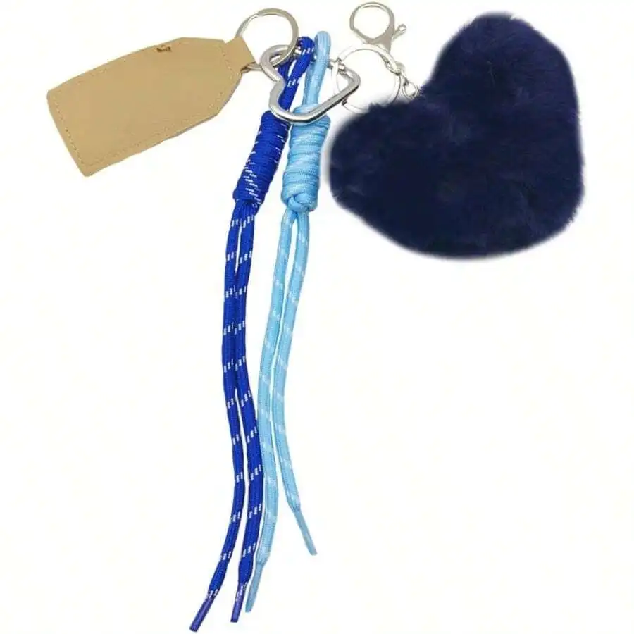 

Plush Heart Keychain With Rope And Leather Tag For Women Bag Car Accessory