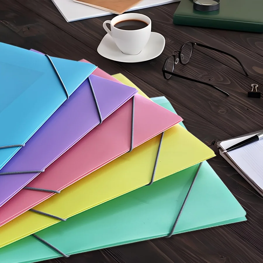 5pcs Simple Practical Colorful Office Stationery Set With Elastic Cord File Bag And Large-capacity Document Organizer