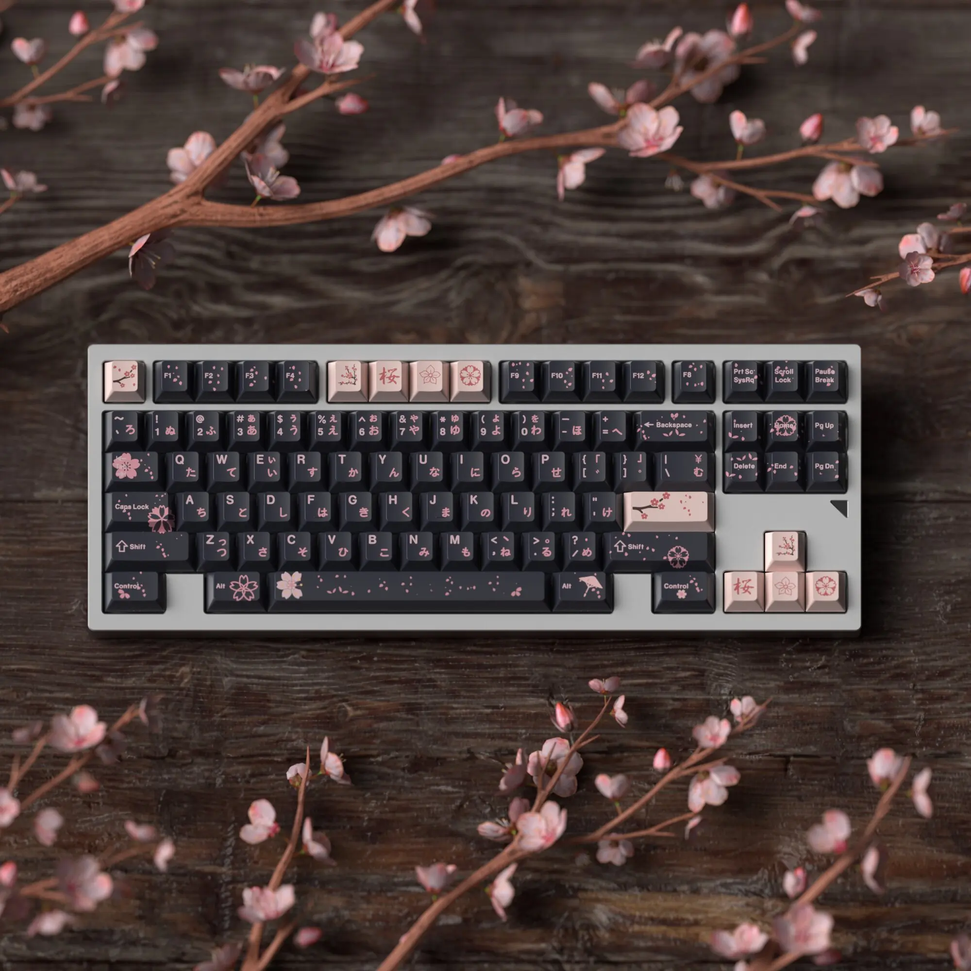 JKDK Ink Sakura PBT Keycaps Set Cherry Profile 5-Sided Dye-Sub Custom Mechanical Keyboard MX Switch 68 75 87 980 104