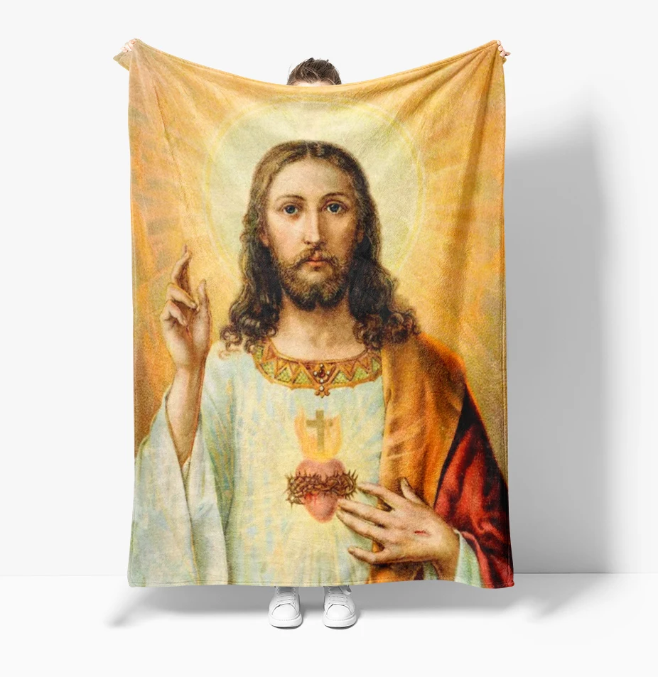 Cristo jesus pendurado boêmio flanela macia impressa cobertor de pelúcia fofo flanela velo cobertores macios para sofá e cama