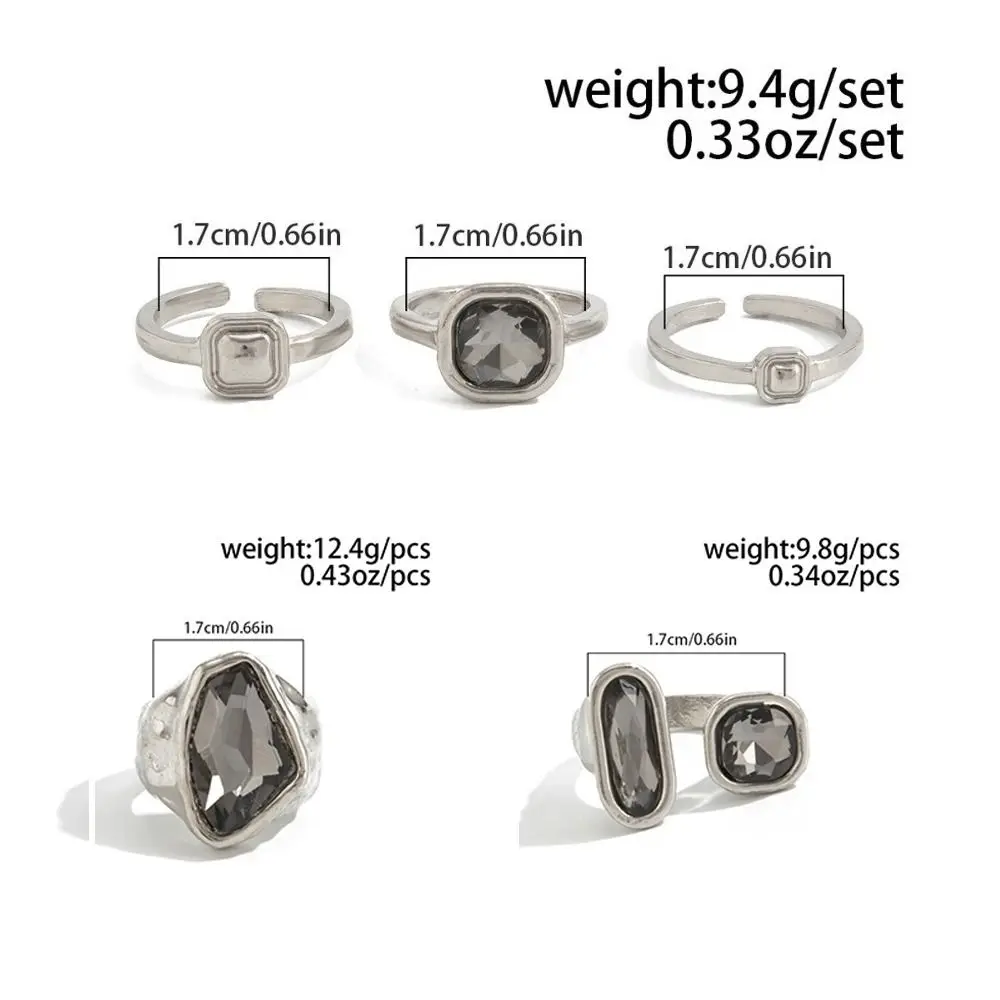 Grey Crystal Crystal Geometric Ring Asymmetrical Silver Zircon Ring Adjustable Jewelry Accessories Square Finger Rings Women