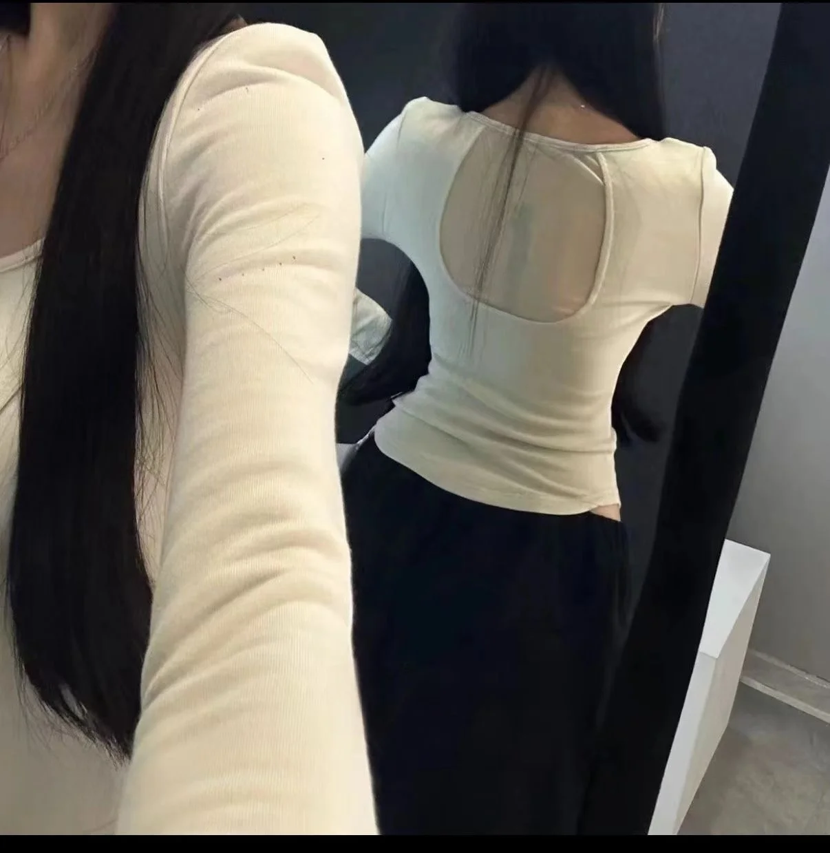 

Fce Lined Long Sve ort T-irt Women's Slim Fit Me Ba Splicing Comfortable Soft Cotton Korean Sle Commute Wind