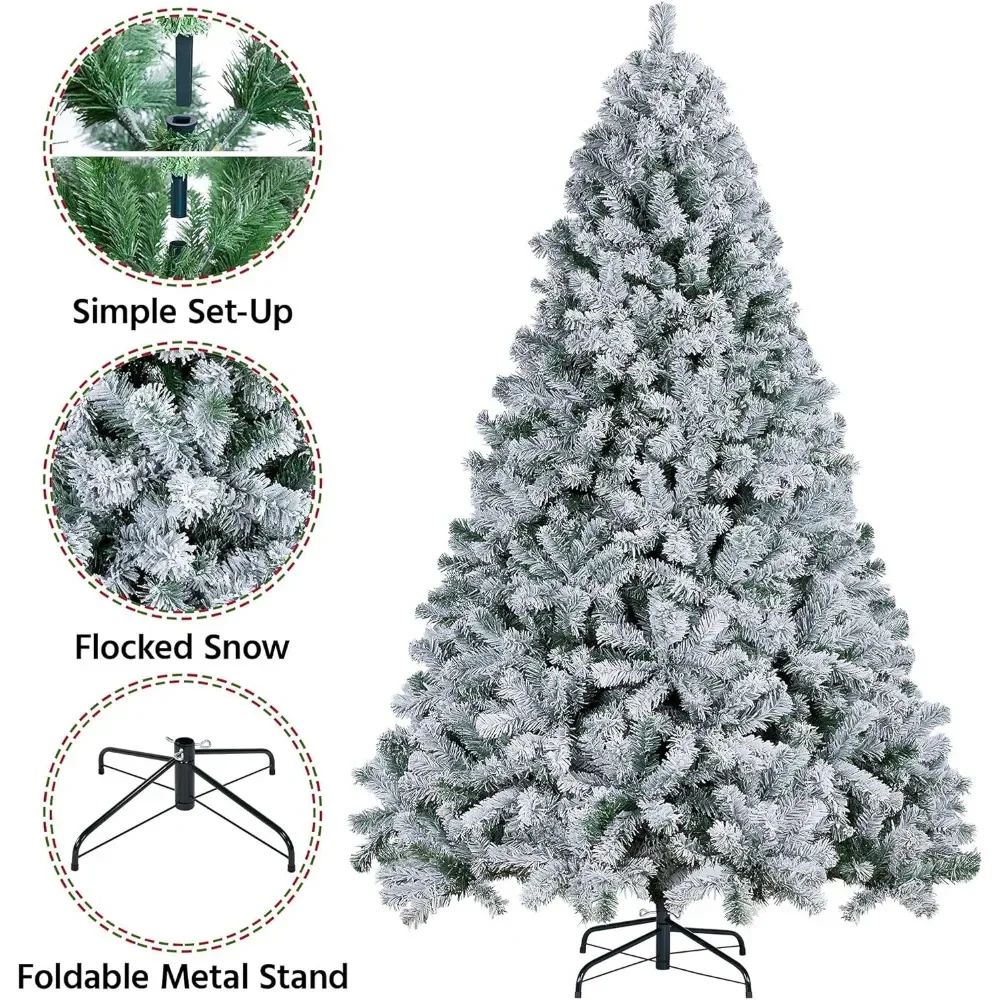 7.5ft Premium Snow Flocked Hinged Artificial Christmas Fake Spruce Full Tree for Home Office Party Decoration with 1284 Branch