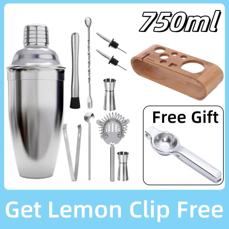 

750ml Stainless Steel Cocktail Shaker Set Mixer Bartender Kit Cobbler Boston Shaker Bars Set Tools Jigger Mixer Muddler Pourer