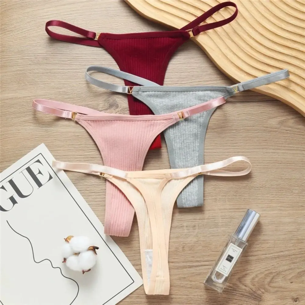 Gray Soft Breathable Thin Belt Smooth Simple Seamless Women Thread Panties Korean Style Thongs Nylon T-Pants Low Waist Briefs