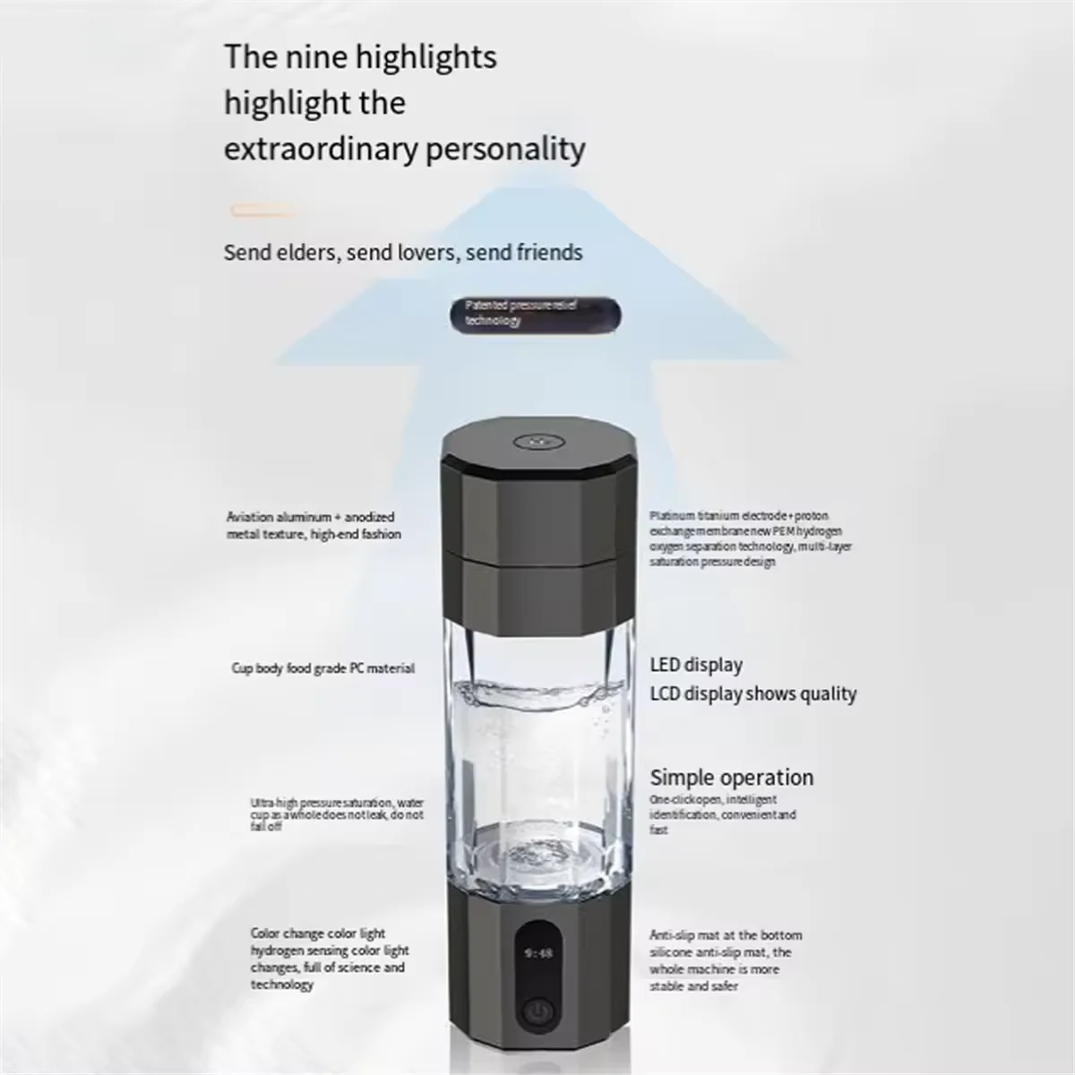 High Quality 6000-8000PPB Hydrogen Rich Water Bottle Cup Portable USB Powered Hydrogen Water Generator for Household Use