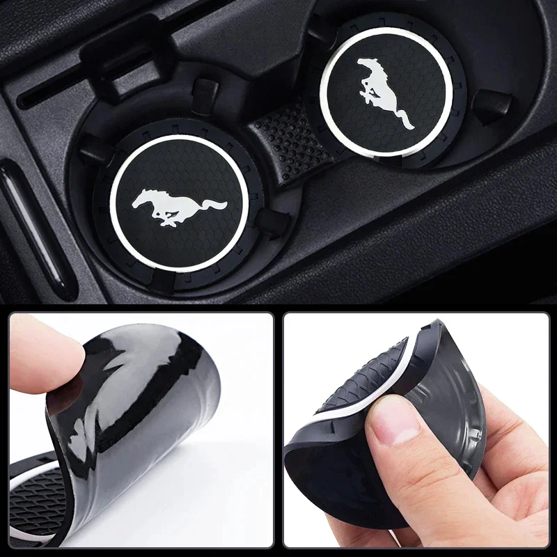 2pcs Car Styling Coaster Water Cup Holder Mat Decoration Car Accessories for Ford Mustang Shelby GT 350 500 Cobra 2016 2017 2018