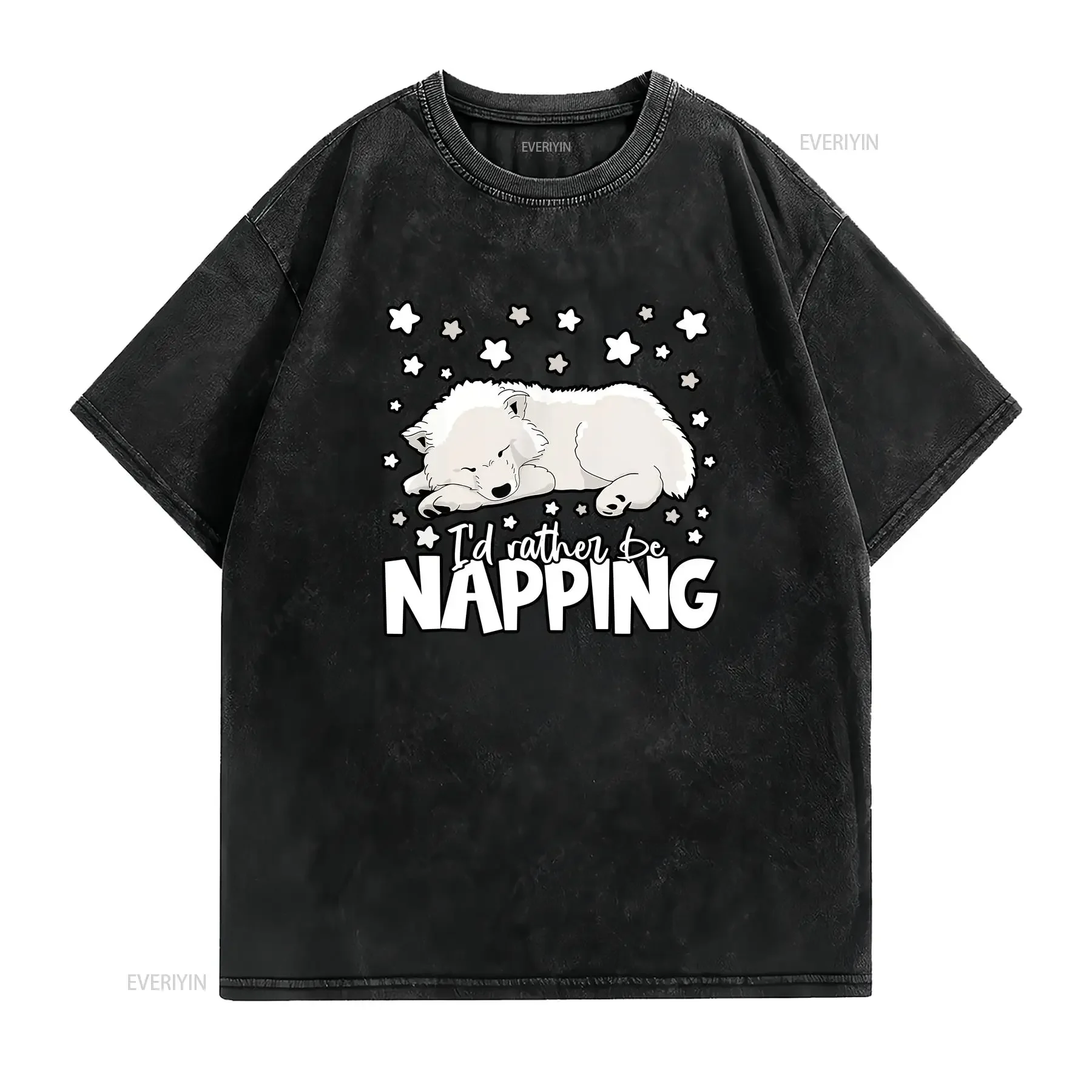 I'd rather be napping I funny Samoyed saying dogs dad T Shirt  vintage Washed graphic fashion Casual designer clothes