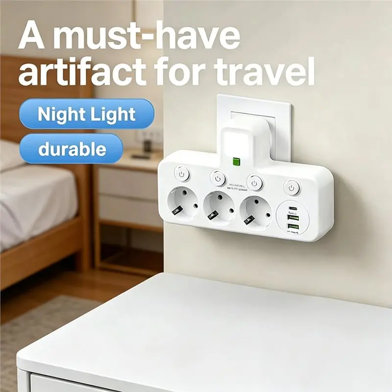 B23B EU Plug 3-Socket Electrical Socket No Extension Cord With Two USB Type-C Ports- Two Specifications Included