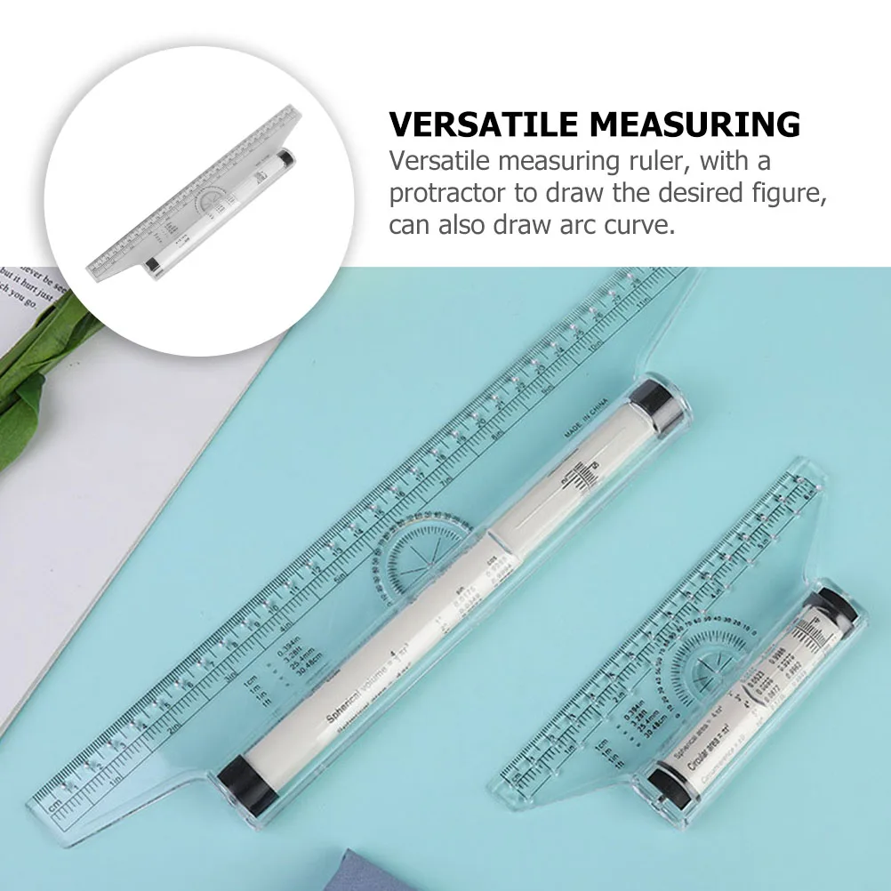 Plastic Multi-purpose Rolling Ruler for Drawing Design Engineers Portable Measuring Tool Protractor Circle Template Angle