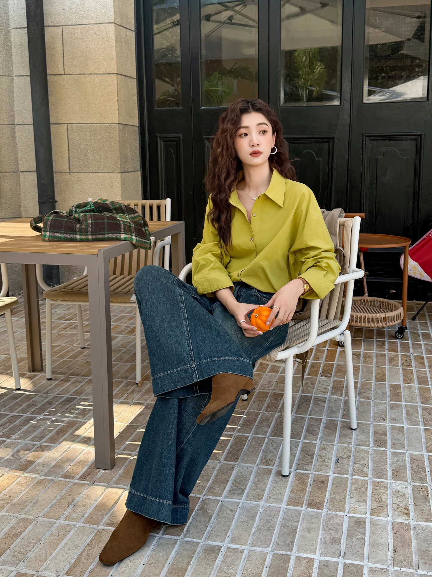 

Pure Cotton Mustard een Long Sve irt Women's Loose Fit Classic Sle Button down Office Wear White Enhancing