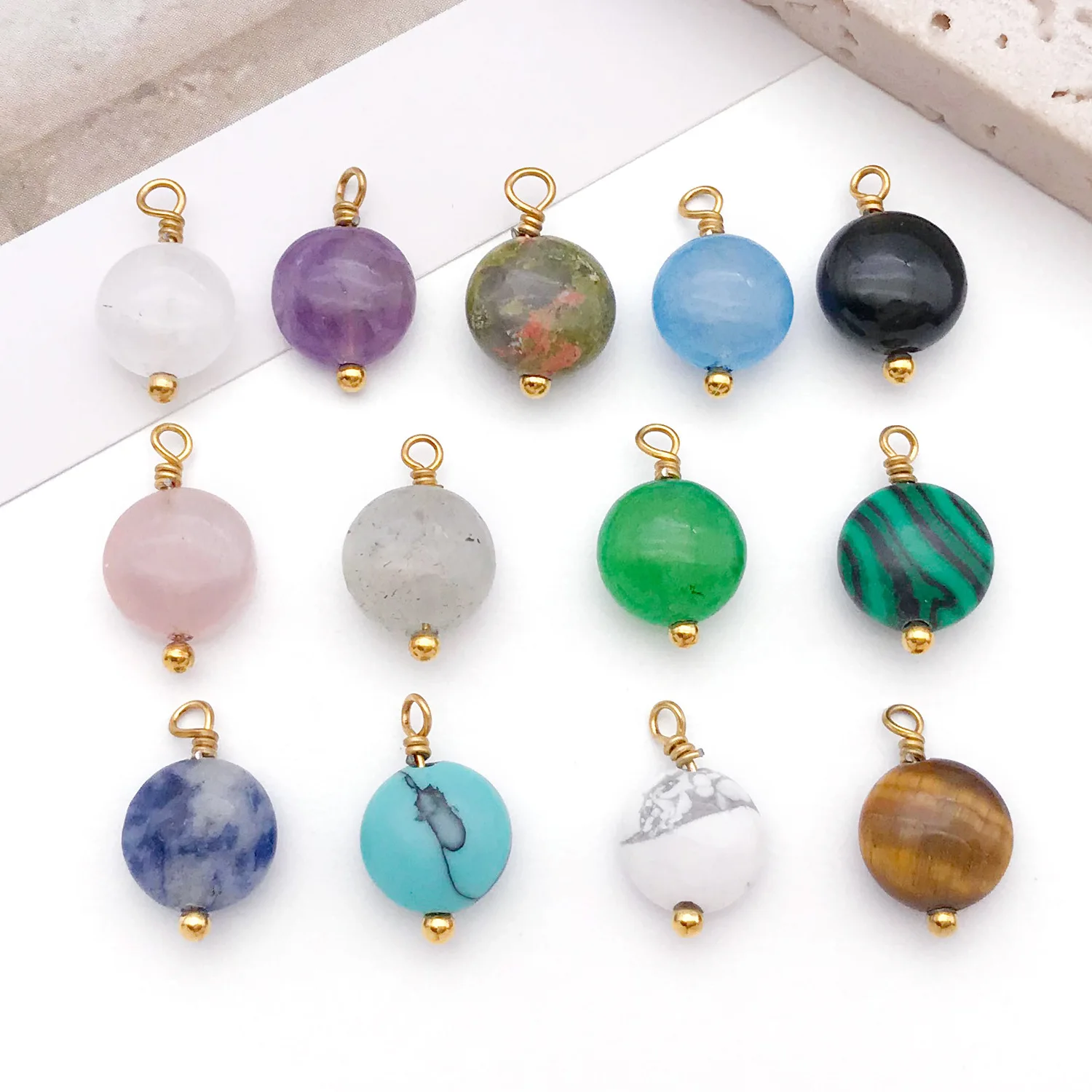 

13Pcs Stainless Steel Natural Stone Pendant Bracelet Necklace Turquoise DIY Jewelry Accessories Earrings