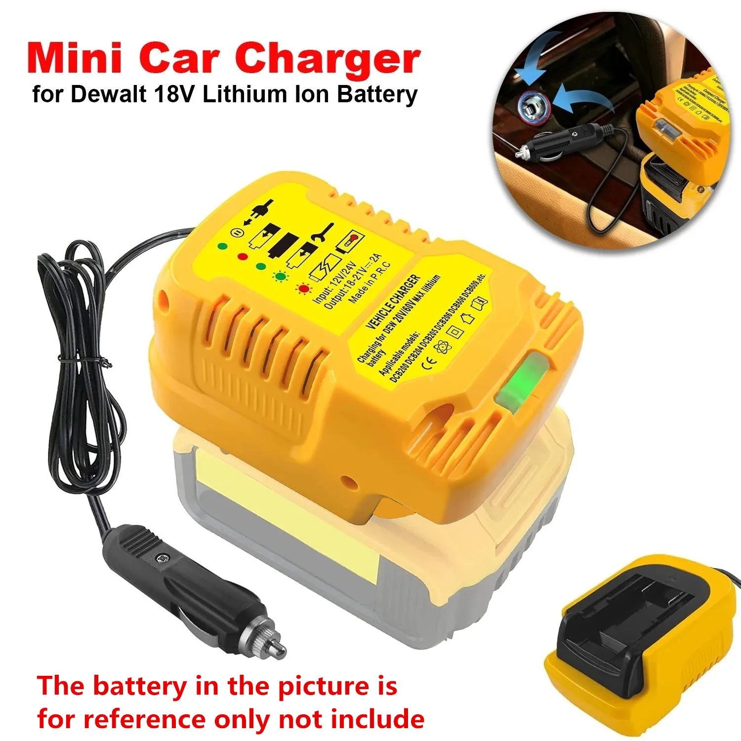 Li-ion Battery Mini Compact Car Charger for Dewalt Li-ion Battery 18V DCB205 DCB203 DCB204 DCB200 DCB201 DCB206 DCB180 DCB181