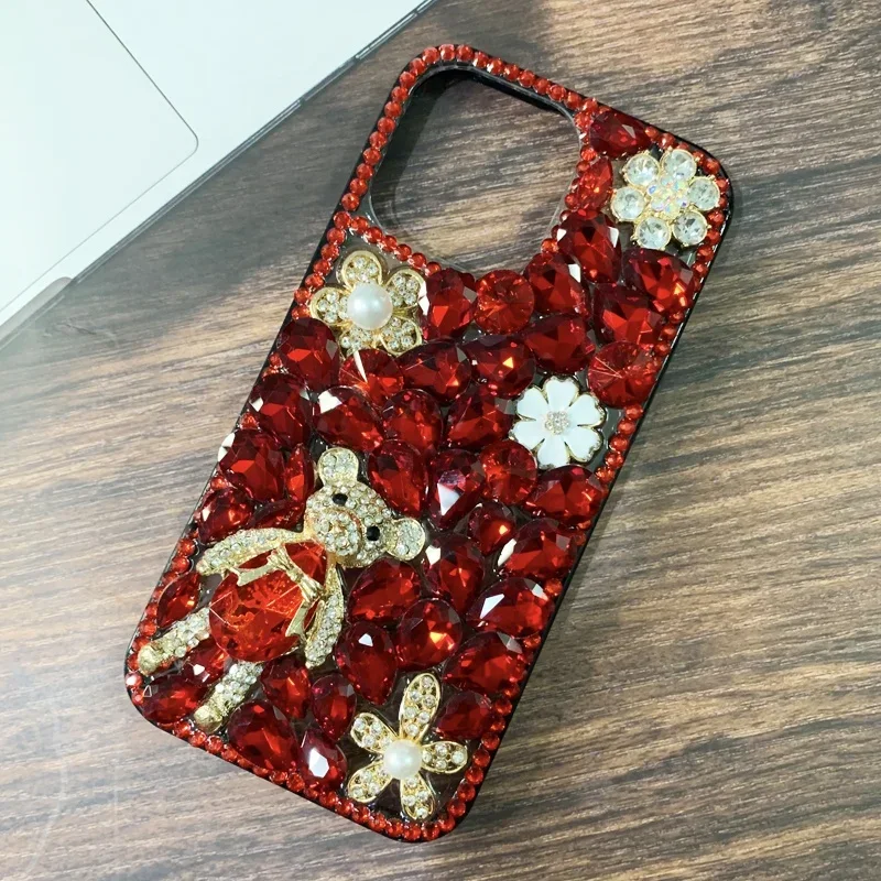 Cute Cartoon Bear Handmade Clear Case for iPhone 15, 14, 13, 12, 16 Pro Max, Bling Phone Case, Luxury, Shiny Diamond, Rhinestone