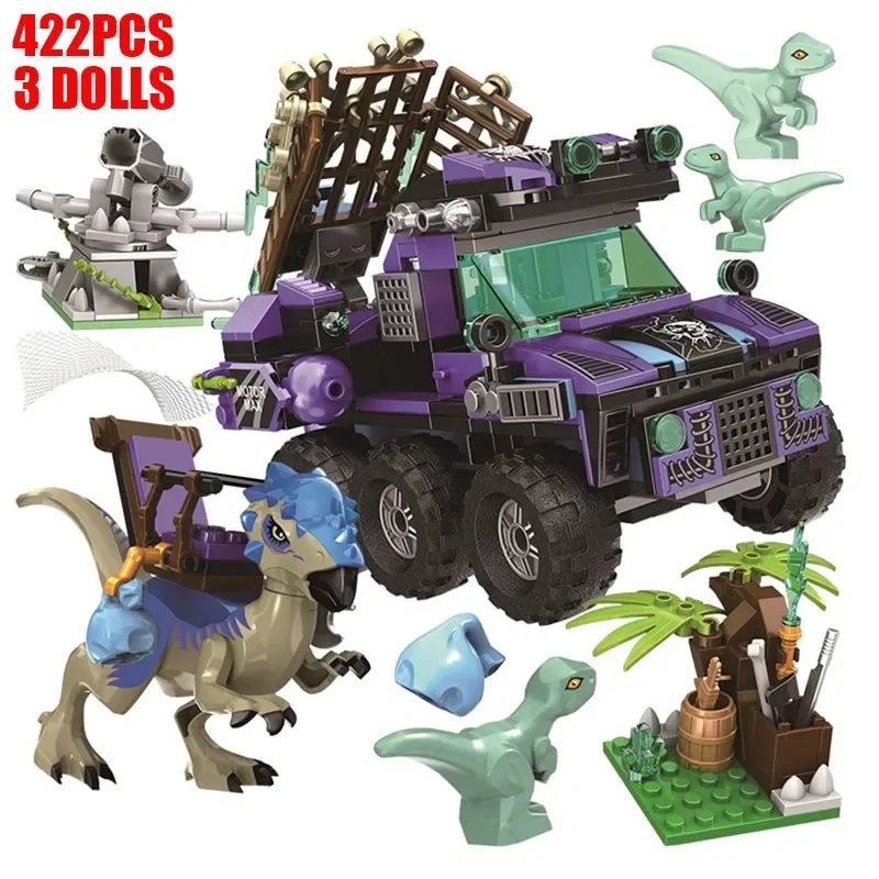 Jurassic World Dinosaur Park Tyrannosaurus Rex Pterosauria Truck Series Building Blocks Dinosaur Car Bricks Toys Children Gifts