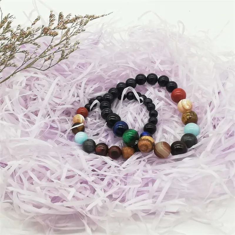 Couple Eight Planets Natural Stone Bracelet Bangles Universe Yoga Chakra Galaxy Solar System Bracelets for Men Women Jewelry