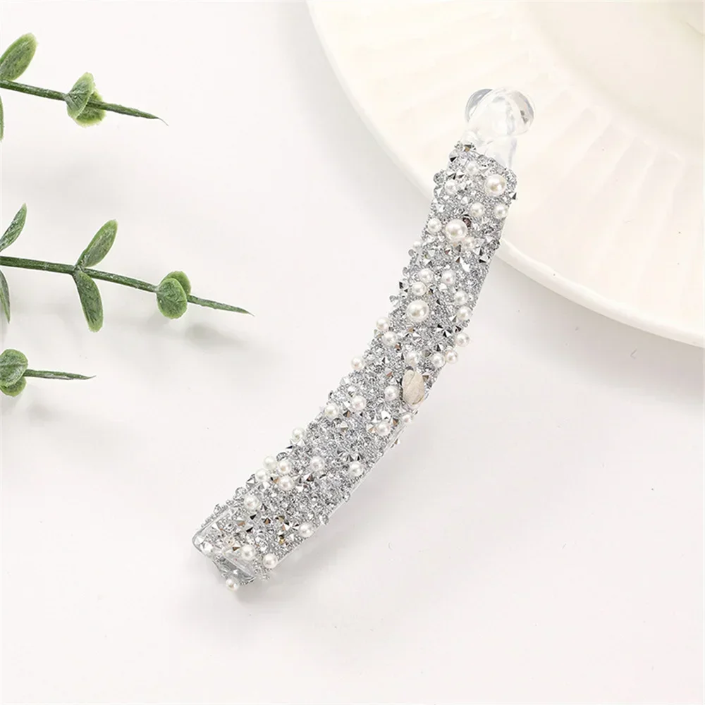 Crystal Pearl Ponytail Clip Simple Barrette Ponytail Holer Claw Grip Clamp Rhinestone Plastic Banana Hair Clips Hair Accessories