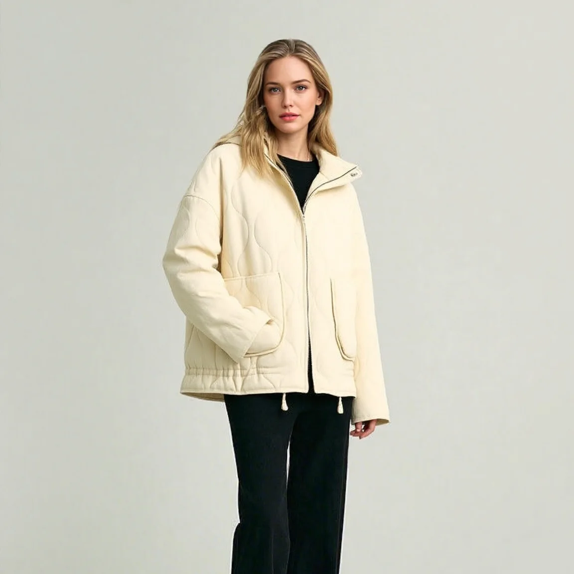 2026 autumn and winter new stand-up collar quilted cotton jacket women's zipper big pocket jacket