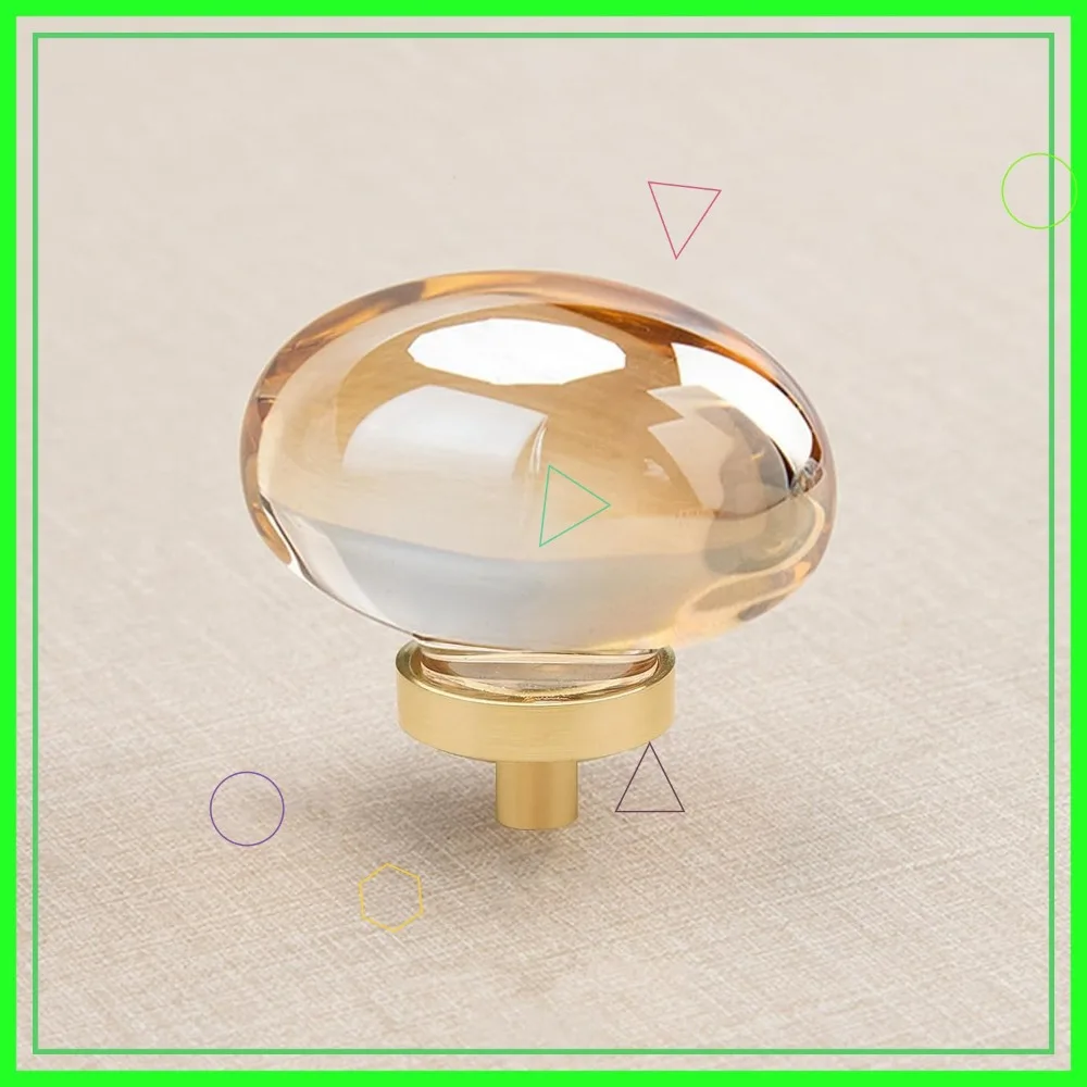 

16 Pack Gold Champagne Crystal Cabinet Knobs, Oval Glass Knobs for Dresser Drawers, Brass Hardware Pulls
