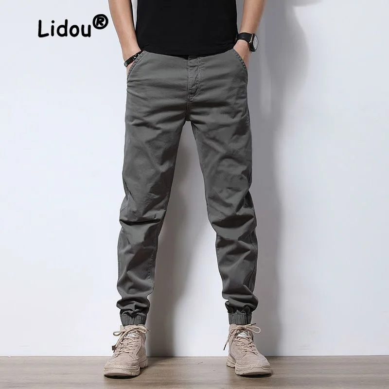 

Cotton Men's Pocket Cargo Pants Trendy High-end Summer Casual All-match Pants 2023 Korean Trend Tie One's Feet Loose Trousers