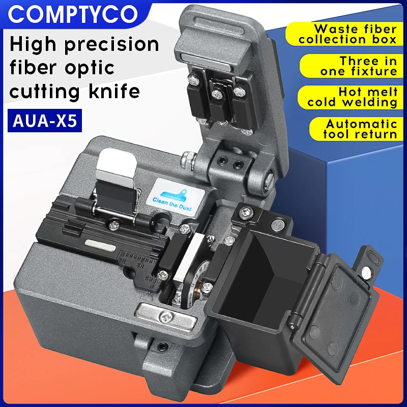 COMPTYCO AUA-X5 High Precision Fiber Cleaver FTTH Optical Fiber Cable Cutter Tool Fiber Optic Cutting Knife With Waste Fiber Box