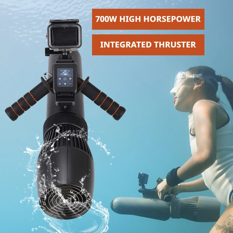 Dual-Use SUP Kayak Thruster for Scuba Snorkeling,700W 10km/h Underwater Thruster, Remote Display & Propeller Guard