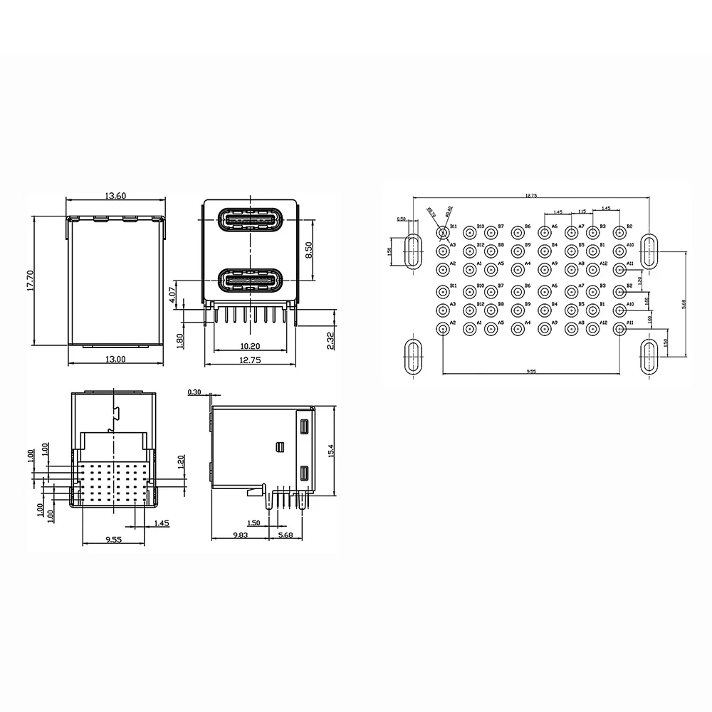 1PC Type C USB 3.1 Double 24 pin DIP Micro USB Connectors Female Port Jack Tail Plug Power Charging Socket Electric Terminals