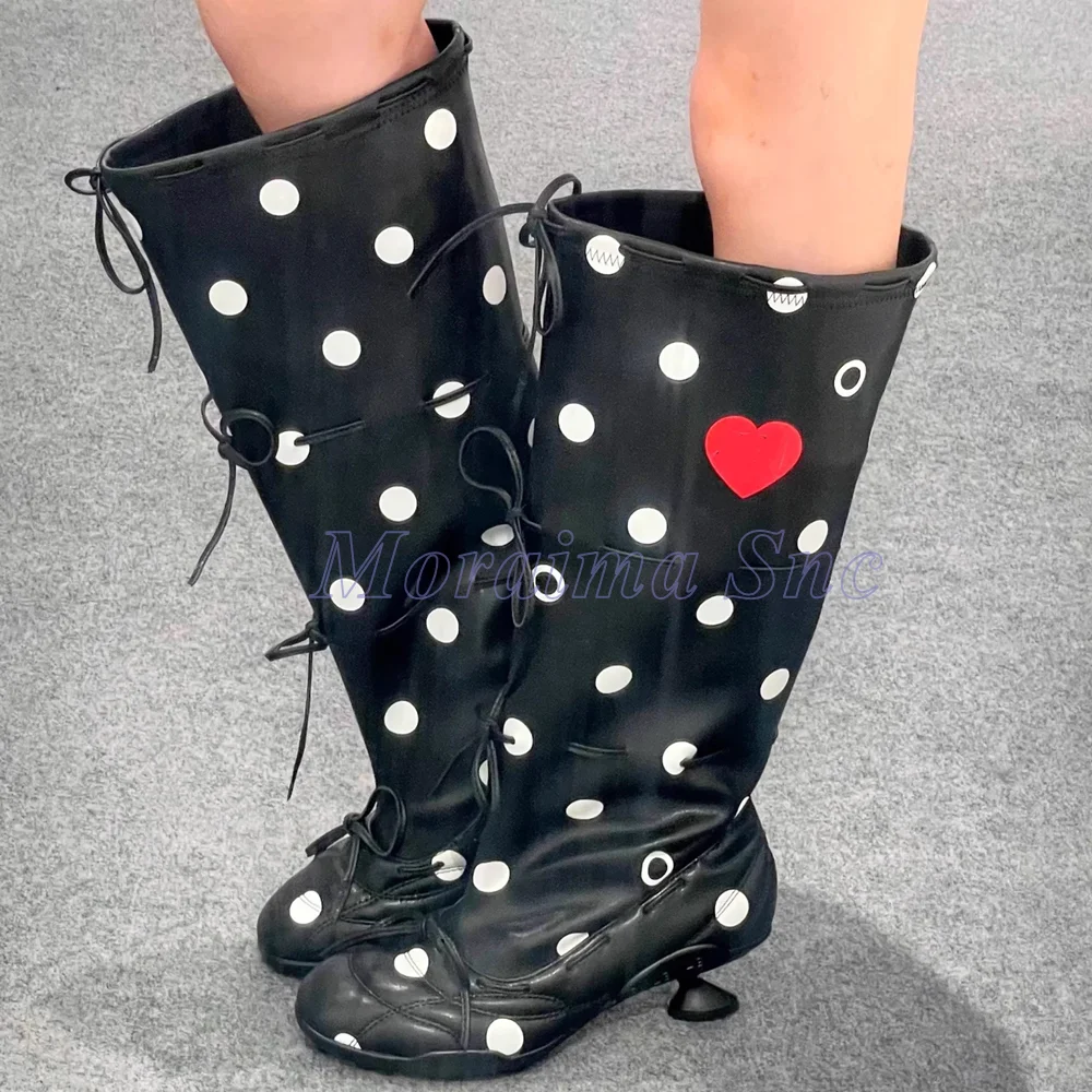 

New Polka Dot Heart Knee High Boots Butterfly Knot Strange Mid Heel Round Toe Fashion Women Ballet Long Boots Autumn Winter 2026