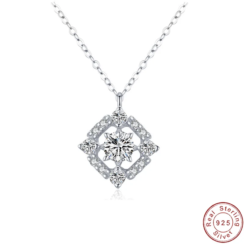 

European Sparkling AAA CZ Square Stars S925 Sterling Silver Necklace Clavicular Chain For Women Birthday Gift Jewelry