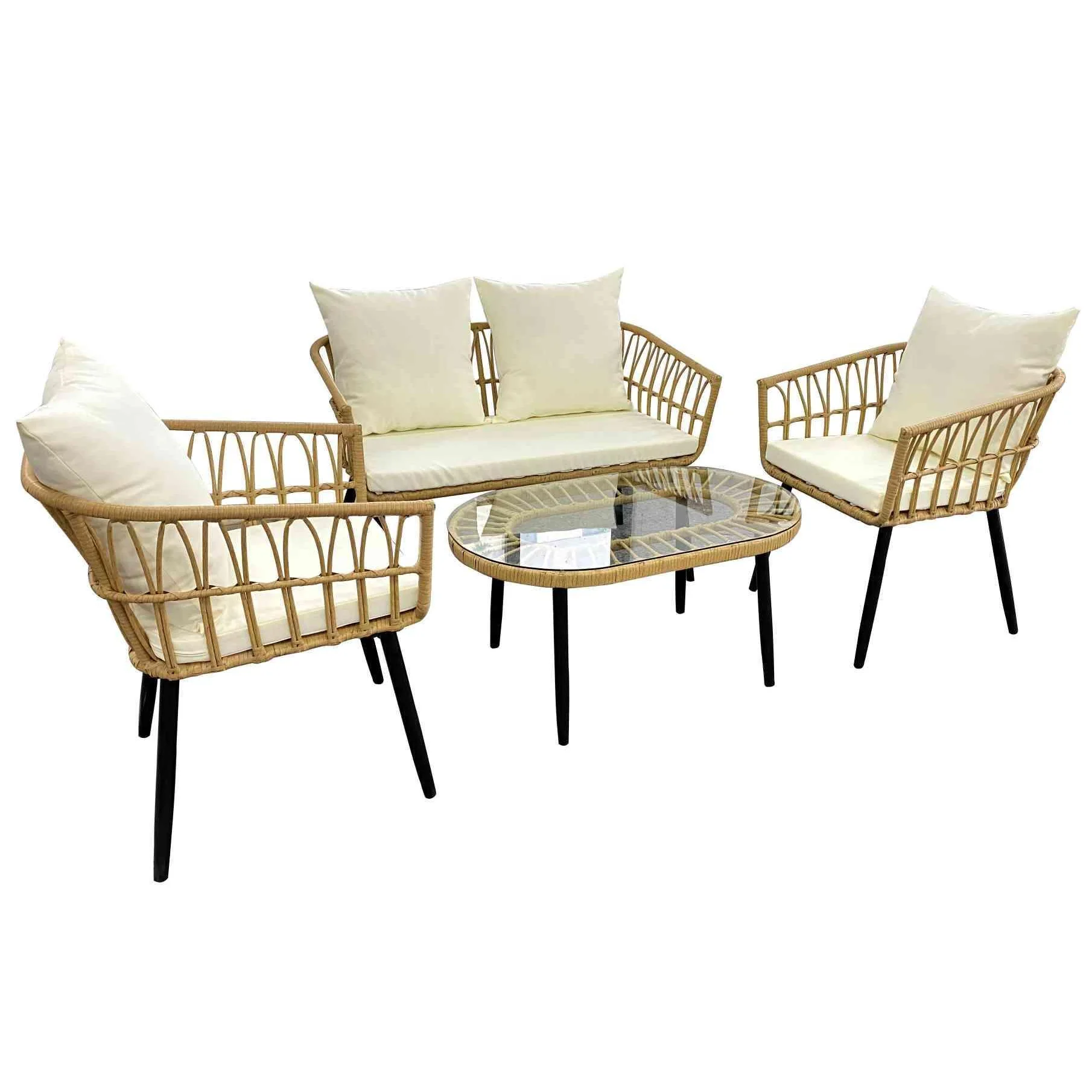 

4pcs PE Wicker Outdoor Sofa Set Living Room Hotel Villa Park Courtyard Apartment Farmhouse-Versatile Outdoor Furniture