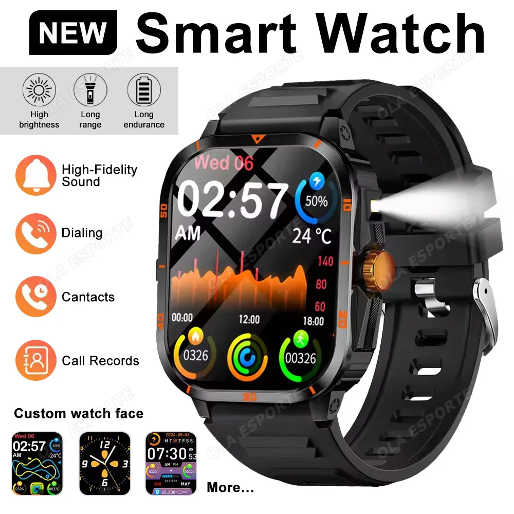

LED Flashlight Smart Watch Bluetooth Call Health Monitor Fitness Clock Multiple Sports Modes Pedometer Men Smartwatch Waterproof