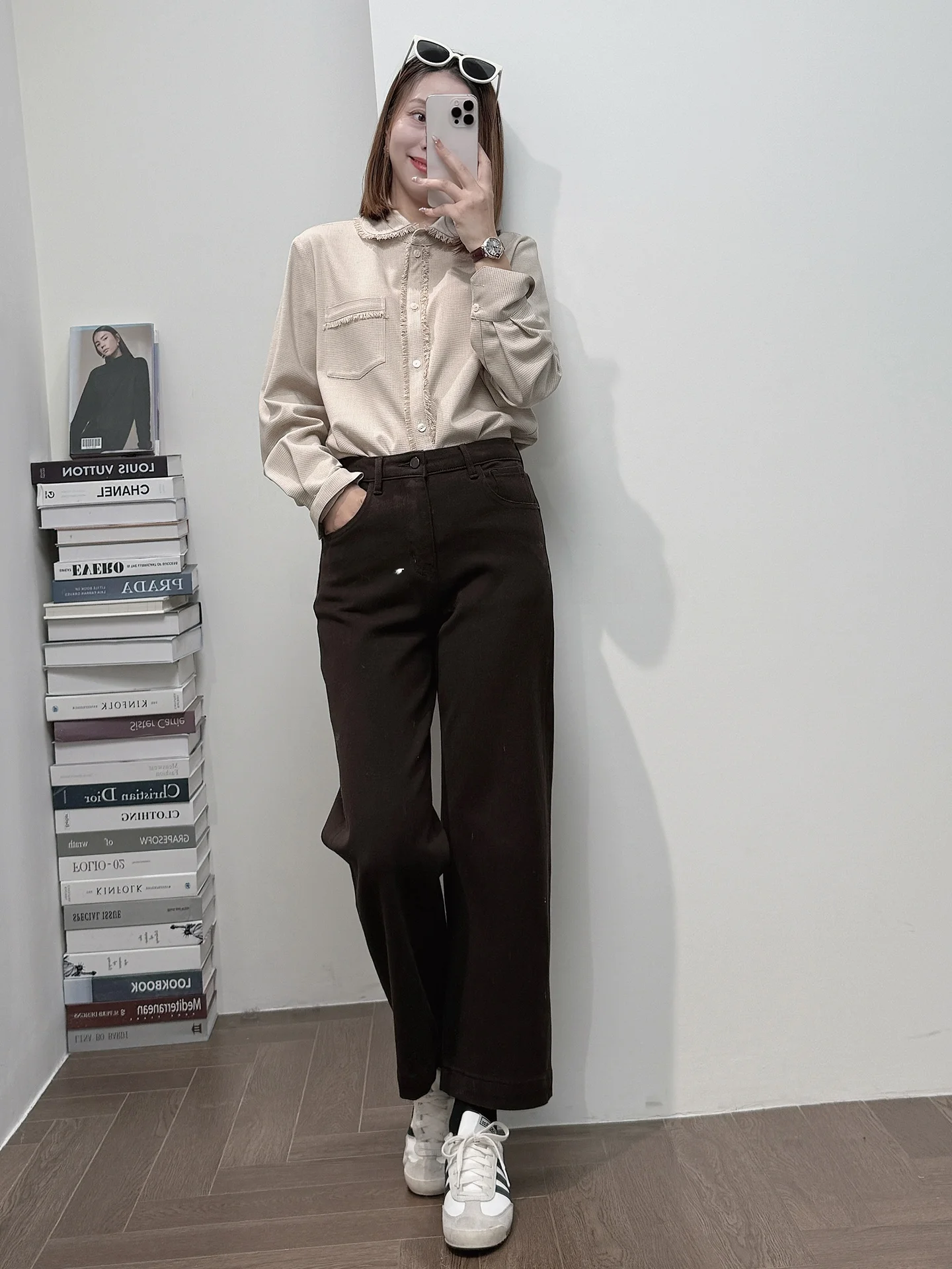 

Ele Handmade Fringe irt Ultra Slimming Soft Texture Straight Cut Long Sve Cotton Women's Faion Autumn Top