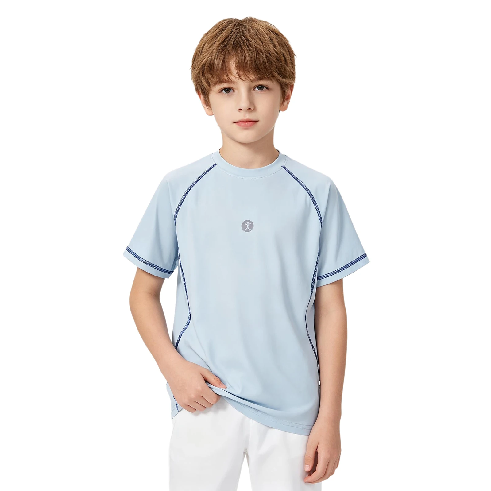 Kids Boys Quick-dry Lightweight Athletic Shirts Short-sleeve Round Neck Contrasting Trim T-shirt Outdoor Sports Activities Tops