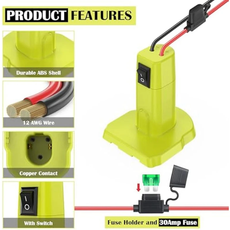 Adaptador de ruedas de alimentación para Ryobi, Kit de conversión de batería de 18V para juguetes y robótica RC DIY, 2 juegos