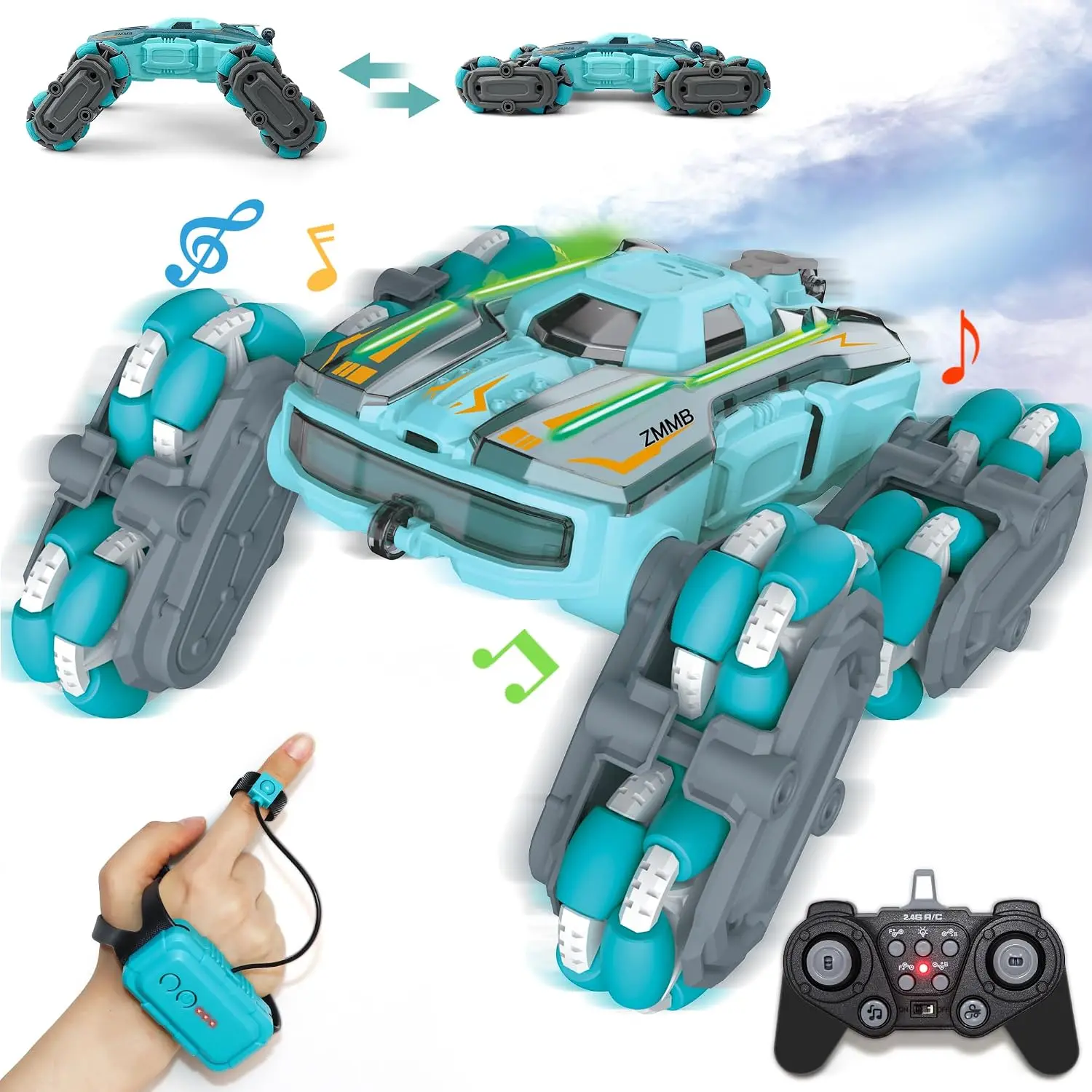 8 Wheel RC Stunt Car with Gesture Control, LED Lights, Double-Sided Off-Road Vehicle for Boys & Girls Ages 6-14 Gift
