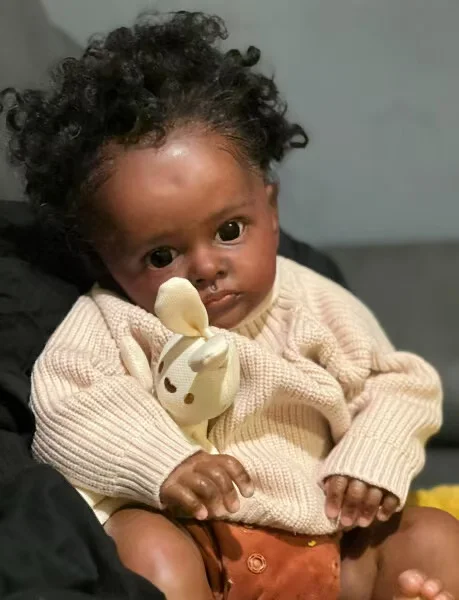 FBBD Customized Limited Supply 24inch Reborn Baby Tutti with Hand-Rooted Hair Dark Skin Finished Doll with Different Dress