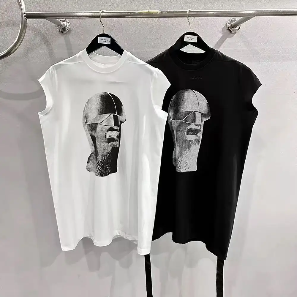 

Owens T-shirts 25ss Summer New In Harajuku Rick Tops Pure Cotton Dark Styel Head Printing Casual Streetwear RO Vests