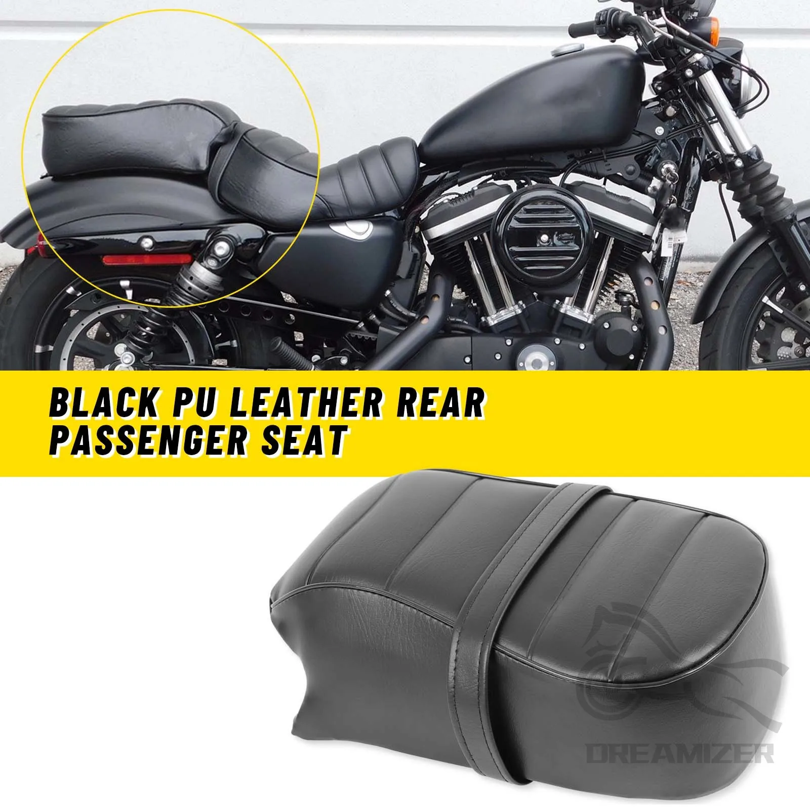 Black Motorcycle Leather Rear Passenger Seat Pillion Cushion For Harley Sportster Iron 883 XL883N 2016-2022 Striped Seat Cushion