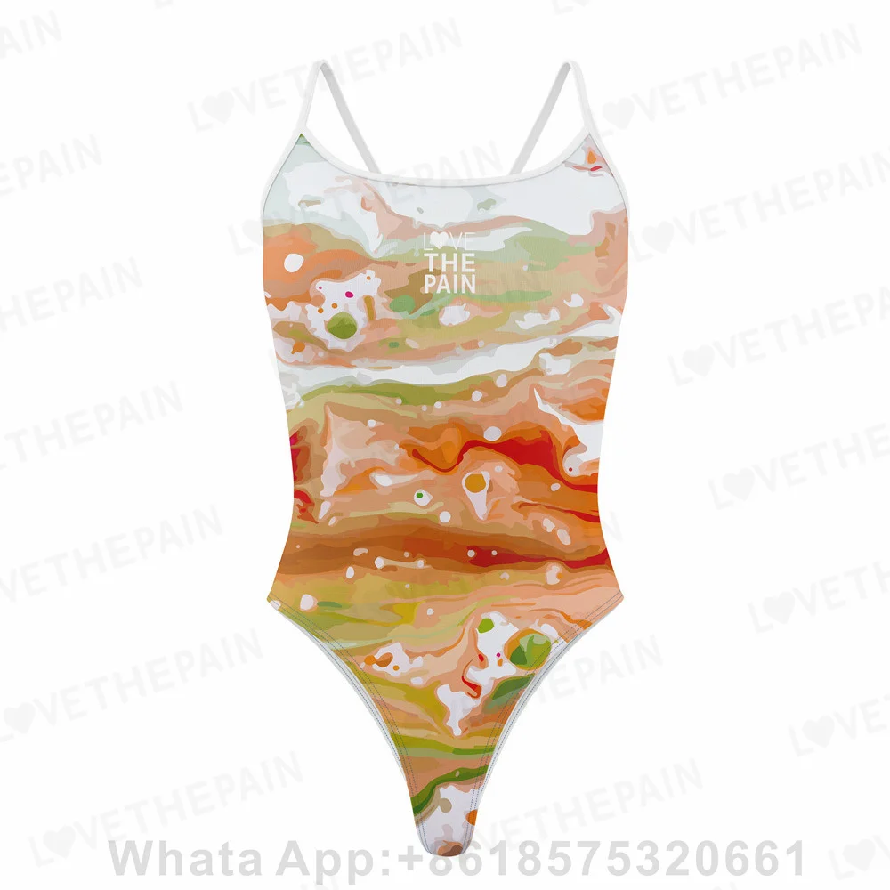 2022 New Love The Pain Summer Ladies Sexy Thin Belt Swimsuit One-piece Quick-dry Swimwear Functional Training Sports Swimsuit