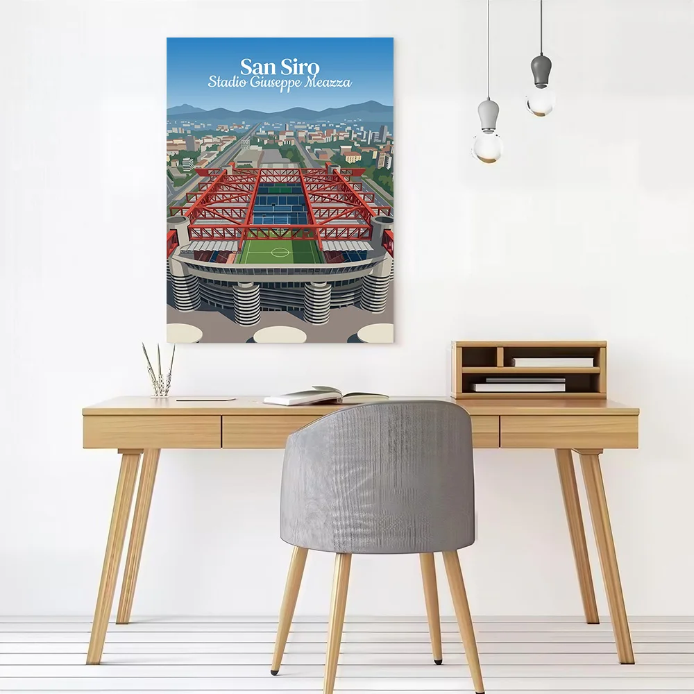 San Siro Stadium Illustration Canvas Poster Wall Art Customizable High Quality Printed Picture for Modern Home Decoration Room