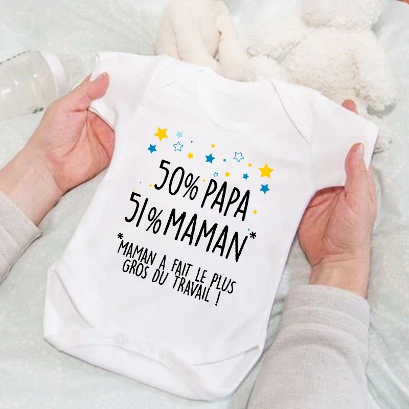 50% Dad 51% Mom Did Most of The Traveling Baby Bodysuit Funny Boys Girls Outfit Toddler Short Sleeve Romper Infant Shower Gift