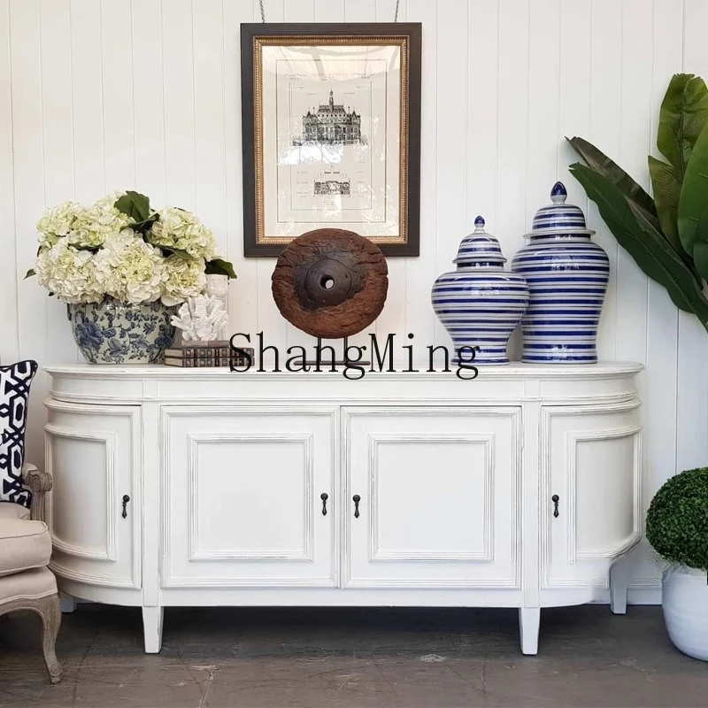 FG good-looking  antique black solid wood villa living room dining side cabinet rural wood whole cabinet