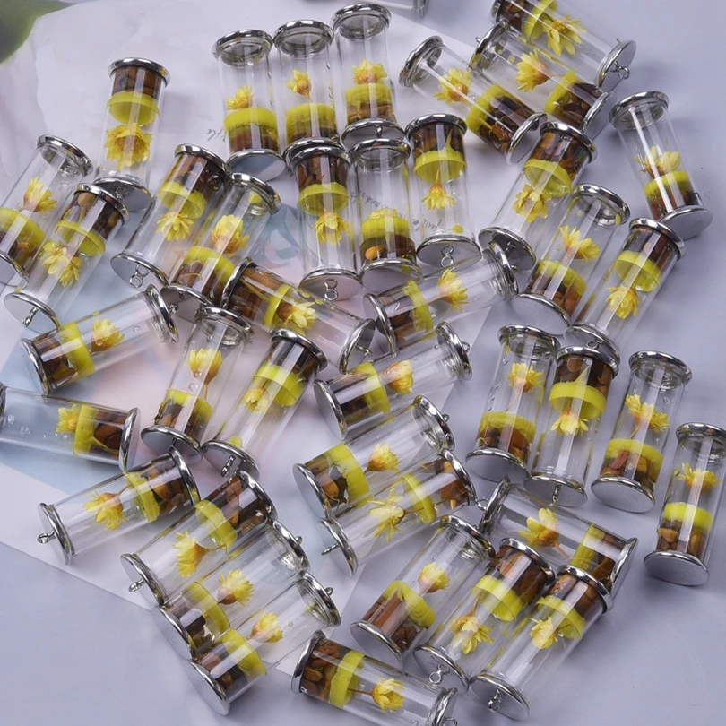 10pcs/Lot Bottle Resin Yellow Flower Pendant DIY Jewelry Making Keychain Earrings Keepsake Plant Charm Pendant Handmade Material