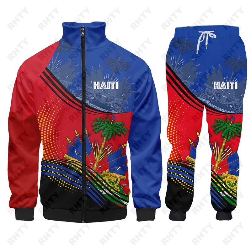 Country Emblem Flag Caribbean Sea Haiti Island Jacket Tracksuit Men 3D Print Pants Oversize Pullover Unisex Clothes Dropship