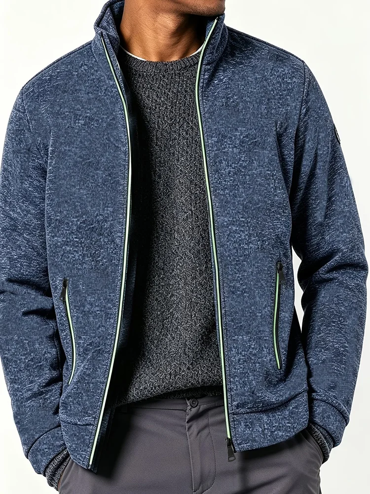 Herren-Sweatshirt-Jacke mit Reißverschluss, Stehkragen, winddicht, modisch, schlichter Stil, Streetwear, weicher Stoff, Freizeitkleidung, Herrenjacke. – Detail 2